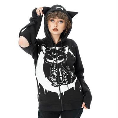 Heartless | Moonlight hoody met skelet kat op de maan 