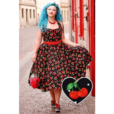 Foto van Dolly and Dotty | Daisy Red Cherry vintage halterswing jurk met kersen print