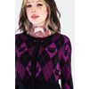 Afbeelding van Jawbreaker | Cardigan Argyle Cat met paarse ruit en kattensnoetjes