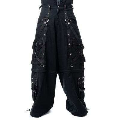 Foto van Poizen Industries | Gothic broek Lucien zwart met straps, zakken en ringetjes