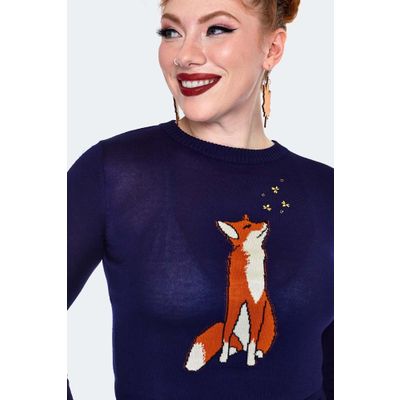Foto van Voodoo Vixen | Blauwe trui met geborduurde vos
