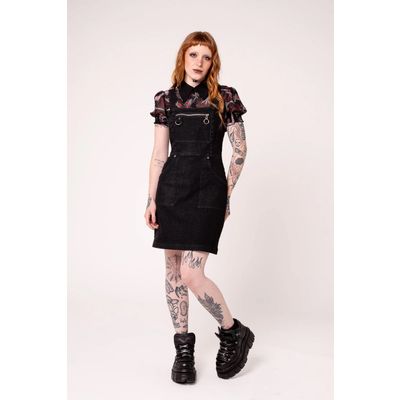 Foto van Hell Bunny | Stoere aansluitende Pinafore jurk Raye van zwarte denim 