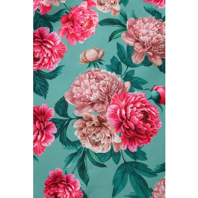 Foto van Dolly and Dotty | Jurk Lily off shoulder vintage swing jurk, mint met roze pioenrozen