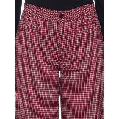 Foto van ATO Berlin | Hoge taille broek Lacy met rechte wijde pijpen rood geruit
