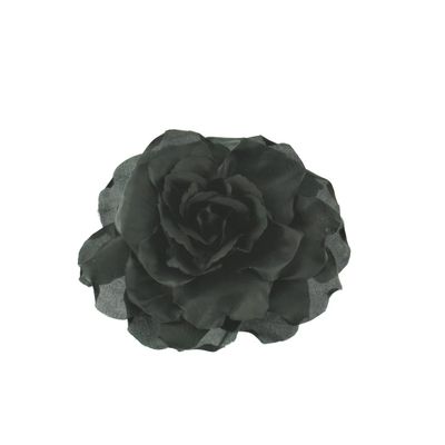 Zacharia | Grote zwarte roos aan elastiek en brochespeld 
