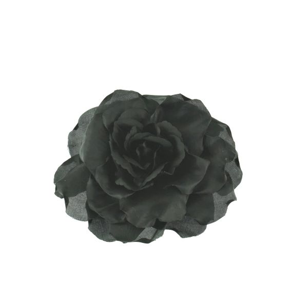 Zacharia | Grote zwarte roos aan elastiek en brochespeld 