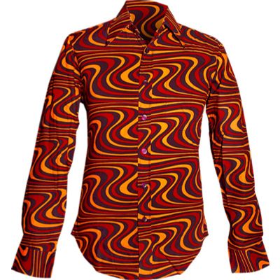 Foto van Chenaski | overhemd Seventies Wavyline, navy, rust, dark yellow