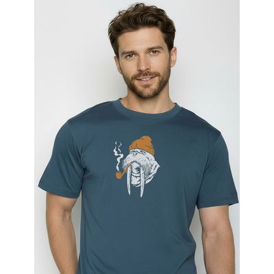 Foto van Green Bomb | T-shirt Smokey Walrus, blauw pine bio katoen