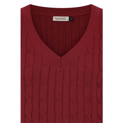 Foto van Banned | Retro spencer Gina met V-hals en bordo kabelpatroon