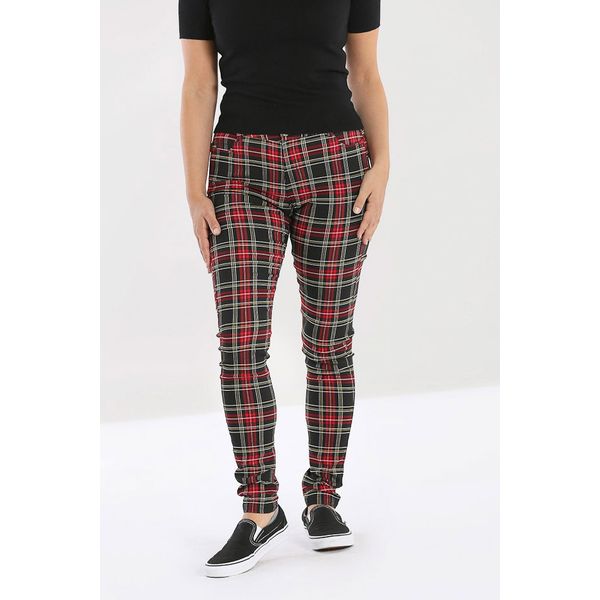 Hell Bunny | Skinny broek Clash, rood zwart tartan