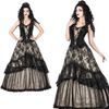 Afbeelding van Sinister | Lange gothic jurk Sheridan, Ivory onderlaag met zwart kanten overrokken