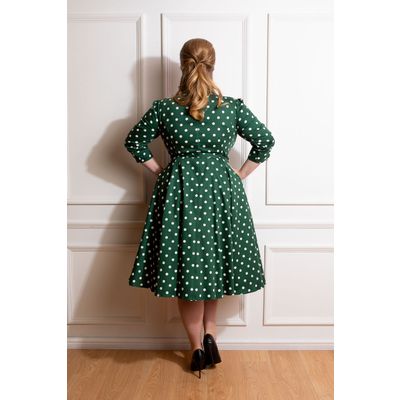 Foto van Hearts & Roses | Swing jurk Kylie, groen met witte stippen queen size