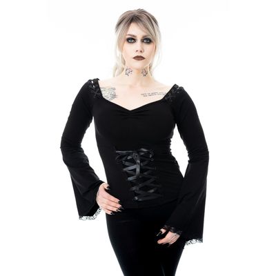 Foto van Poizen Industries | Gothic top Maelys met korset-details en uitlopende mouwen