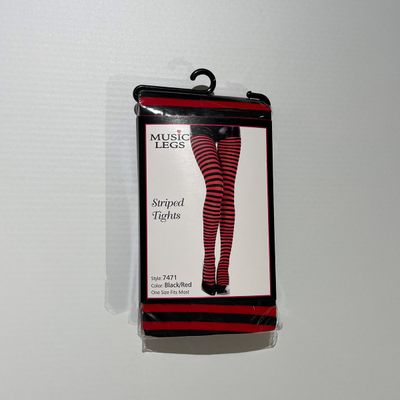 Foto van Music Legs | Zwarte rood gestreepte panty, smalle strepen