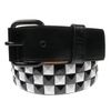 Afbeelding van Bullet69 | Zwarte wit geblokte PVC riem 38mm met een 3 dubbele rij piramide studs