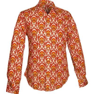 Foto van Chenaski | overhemd Seventies Wallpaper-Flower creme, oranje, mosterdgeel