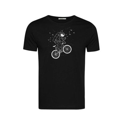 Foto van Green Bomb | T-shirt Bike astronaut print, zwart bio katoen