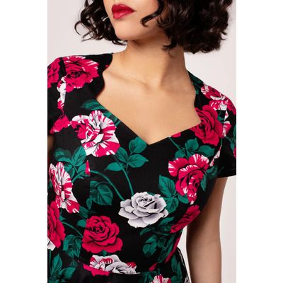 Foto van Hell Bunny | Jaren 50 jurk Paint Me Roses met uitbundige rode en roze rozen print