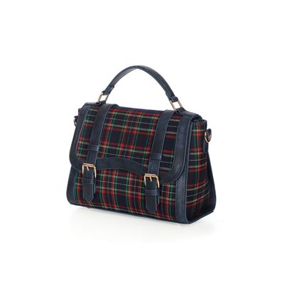 Foto van Banned | Kleine Messenger tas Joy to the World, blauwe tartan