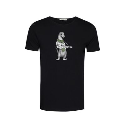 Green Bomb | T-shirt Animal Otter Guitar print, zwart bio katoen
