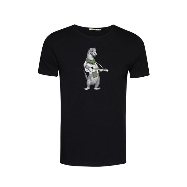Green Bomb | T-shirt Animal Otter Guitar print, zwart bio katoen Green Bomb | T-shirt Animal Otter Guitar print, zwart bio katoen
