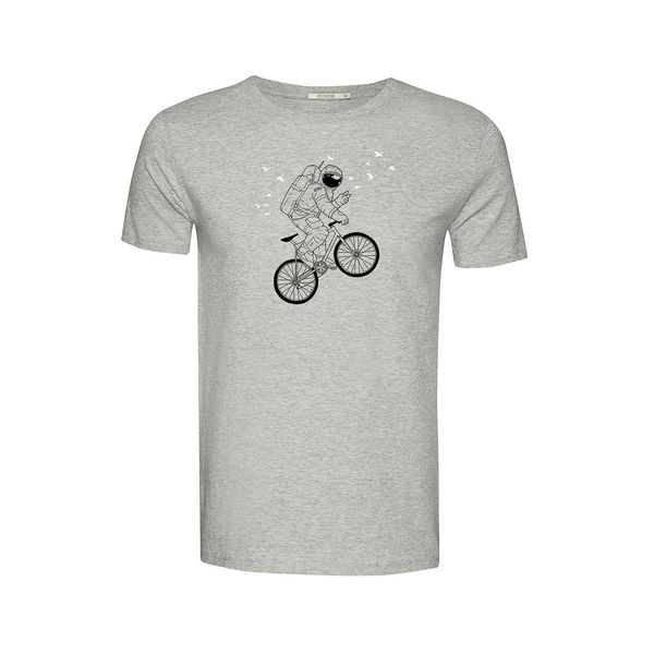 Green Bomb | T-shirt Bike astronaut print, heather grijs bio katoen