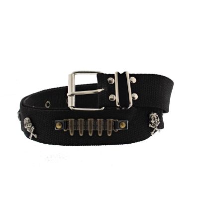 Foto van Zacharia | Zwarte canvas riem met skeletjes en bullet straps