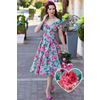 Afbeelding van Dolly and Dotty | Jurk Lily off shoulder vintage swing jurk, mint met roze pioenrozen