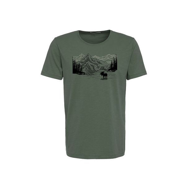 Green Bomb | T-shirt nature moose mountain, groen bio katoen