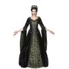 Afbeelding van Sinister | Lange gothic jurk Frouwkje, olijf voorkant met zwartfluweel en lange mouwen