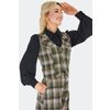 Afbeelding van Voodoo Vixen | Groen geruit Western gilet met knopen en roze rozen borduursels
