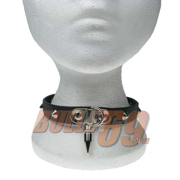 Bullet69 | Choker van zwart leer met studs, D-ring en bullet-stud