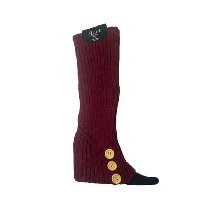 Foto van Flirt | Bordeauxrode beenwarmers van zacht boord-breisel met 3 sierknopen