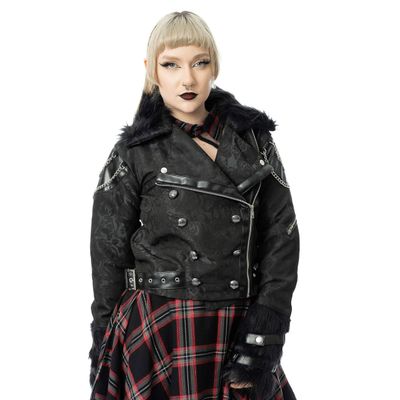 Foto van Poizen Industries | Glam-punk jas Ravens Rose met pvc details gespen en kettinkjes