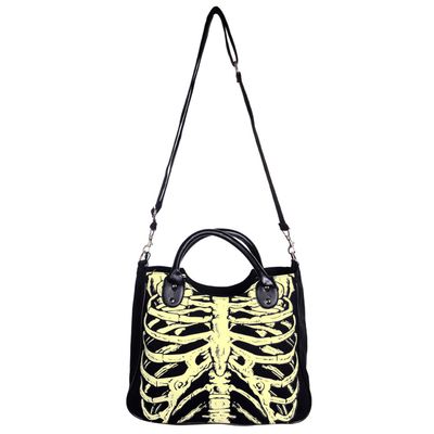 Foto van Banned | Hand- schoudertas met Glow in the dark Skeleton