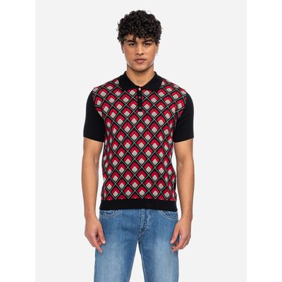 Foto van ATO Berlin | Polo Enky bio katoen met zwart rood retro patroon