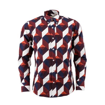 Foto van Relco | Overhemd met bruine geometrische retro print