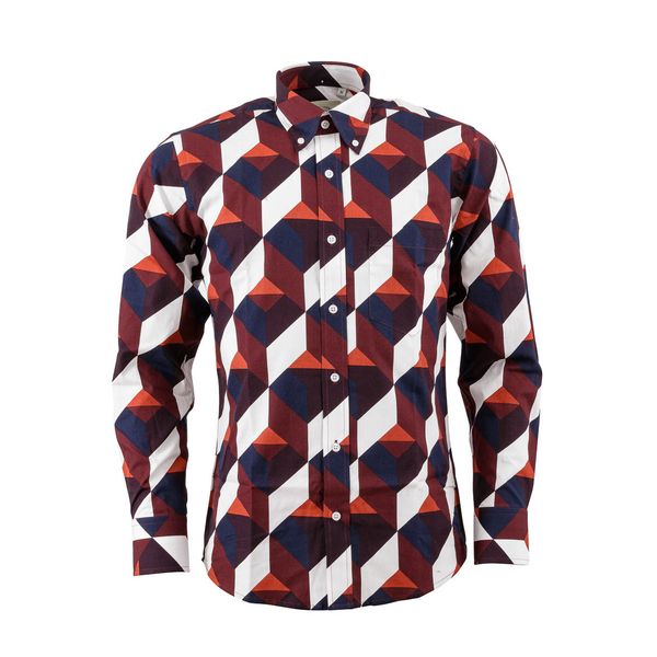 Relco | Overhemd met bruine geometrische retro print