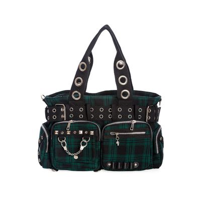 Foto van Banned | Handtas Camdyn groene tartan met Gothic & Punk details