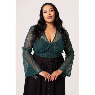 Hell Bunny | Vintage Gothic top Rhianne van groen kant met uitlopende mouw