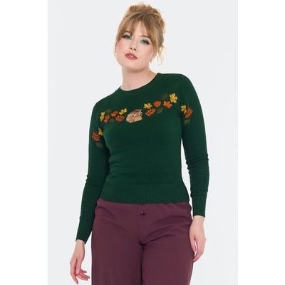 Foto van Voodoo Vixen | Jaren '70 Jumper Woodland met egel en herfst-borduursels