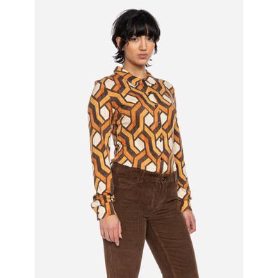 Foto van ATO Berlin | Blouse Arabella, bruin oranje grafisch retro patroon