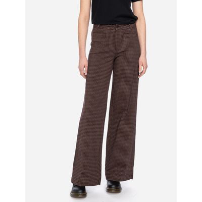 Foto van ATO Berlin | Hoge taille broek Lacy met rechte wijde pijpen bruin bordeaux geruit