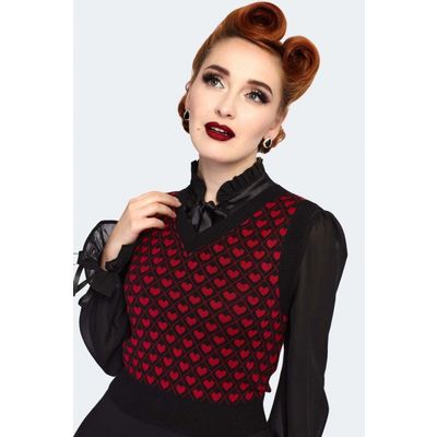Voodoo Vixen | Spencer van een zwart breisel met rood hartjes patroon