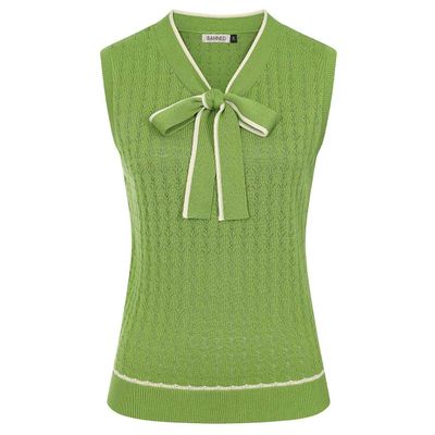 Foto van Banned | Vintage retro top Tina anchor ahoy, groen beige met V-hals en strik