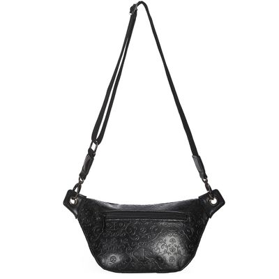 Foto van Banned | Schouder/ pouch-tas Damien zwart met structuurprint en ketting aan de rits
