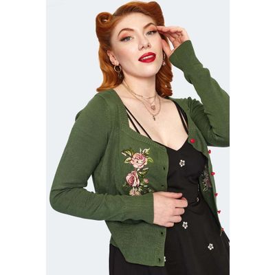 Foto van Voodoo Vixen | Vintage floral borduursel cardigan, groen