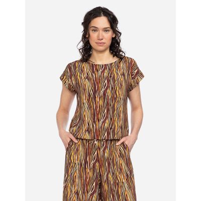 Foto van ATO Berlin | Retro shirt Leo met bruin geel organisch patroon, bioviscose