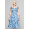 Afbeelding van Collectif | Retrojurk Dolores, blauw met vlinderprint, flared korte mouwtjes