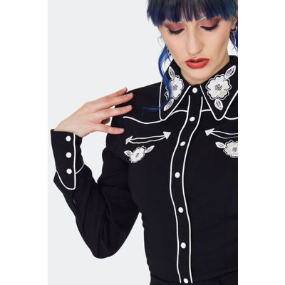 Foto van Jawbreaker | Dames Western overhemd met wit bloem borduursel en piping details